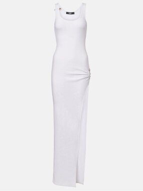 Versace Safety Pin draped cotton-blend maxi dress Sz IT 38